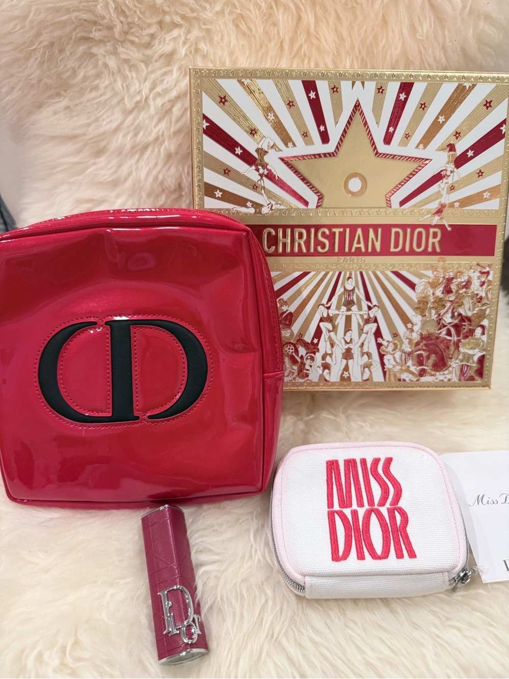 Dior Glossy Hot Pink Cosmetic Pouch with Miss Dior Small pouch